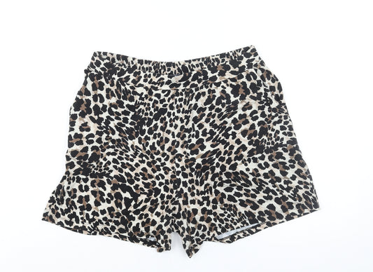 Sosandar Womens Brown Animal Print Viscose Basic Shorts Size 12 L4 in Regular Pull On - Leopard Print