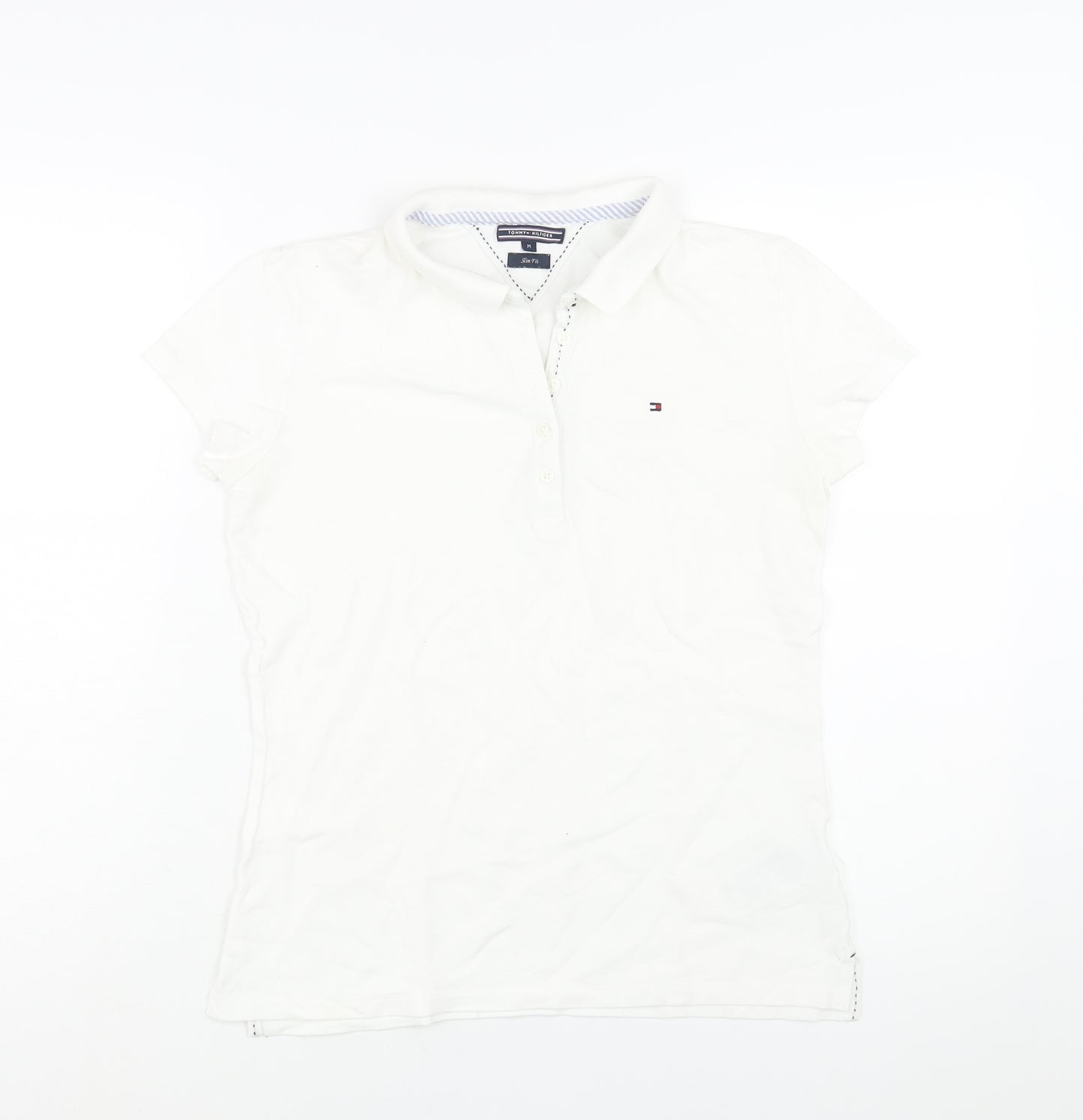 Tommy Hilfiger Womens White Cotton Basic Polo Size M Collared - Logo