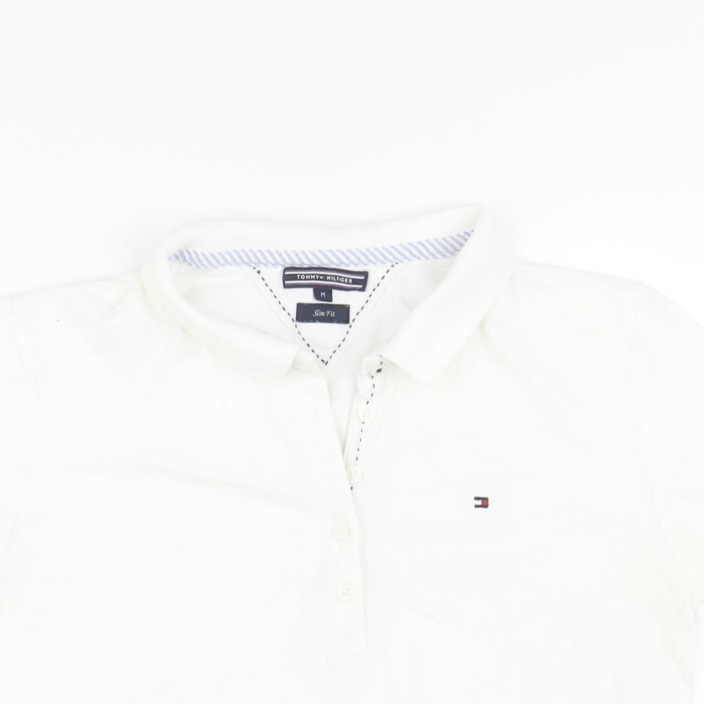Tommy Hilfiger Womens White Cotton Basic Polo Size M Collared - Logo
