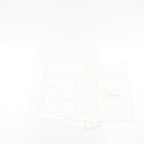 Zara Womens White Cotton Skort Skirt Size M Zip - Pocket