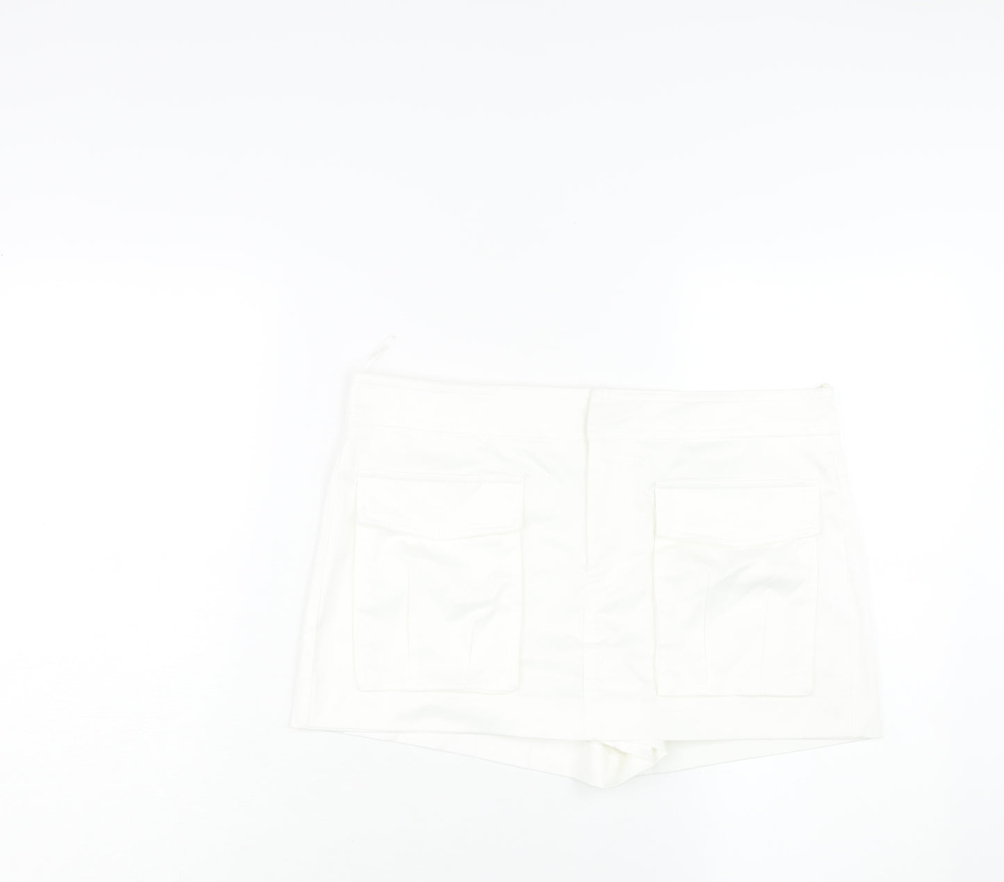 Zara Womens White Cotton Skort Skirt Size M Zip - Pocket