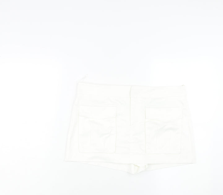 Zara Womens White Cotton Skort Skirt Size M Zip - Pocket