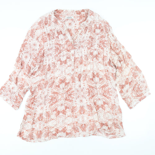 Damart Womens Pink Geometric Viscose Basic Blouse Size 20 V-Neck