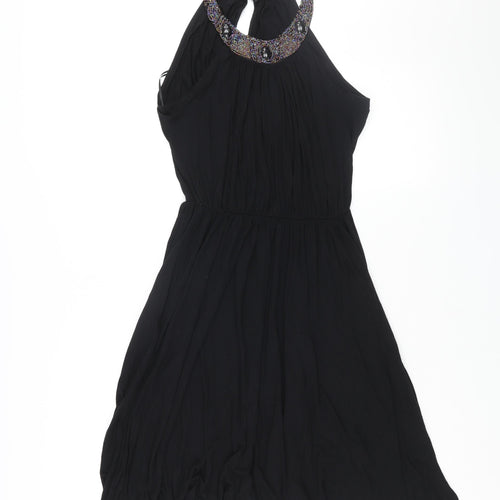 Miss Selfridge Womens Black Viscose Shift Size 10 Round Neck Button - Beaded Neckline
