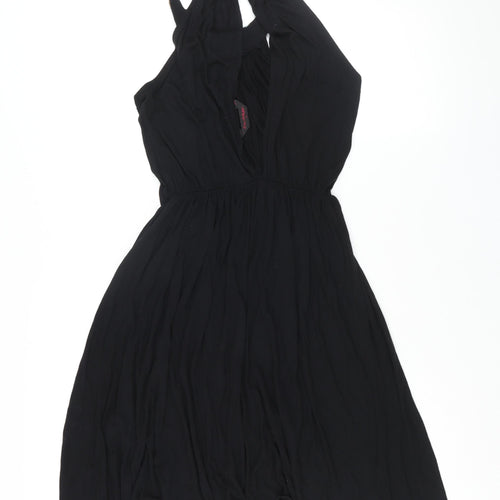 Miss Selfridge Womens Black Viscose Shift Size 10 Round Neck Button - Beaded Neckline