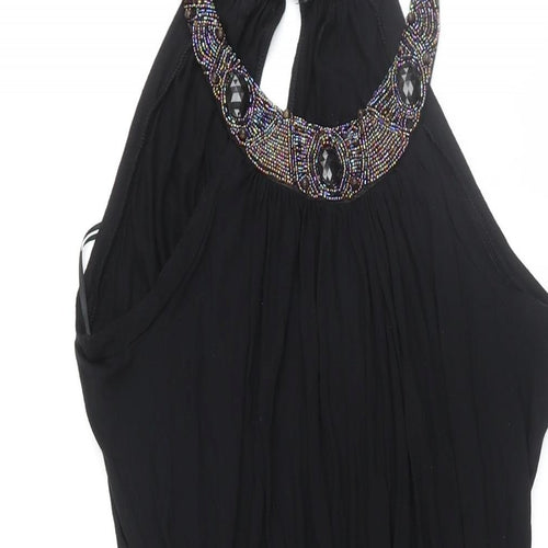 Miss Selfridge Womens Black Viscose Shift Size 10 Round Neck Button - Beaded Neckline