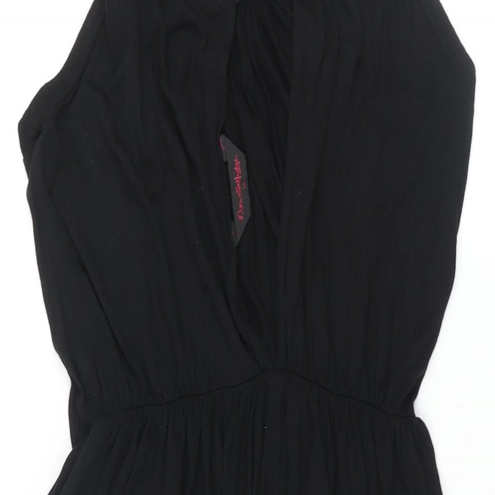 Miss Selfridge Womens Black Viscose Shift Size 10 Round Neck Button - Beaded Neckline