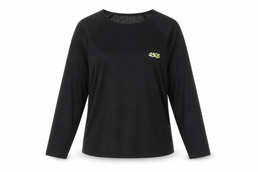 Front view of ASOS women’s black polyester basic casual, size UK 8, round neck pullover - asos 4505 logo semi sheer