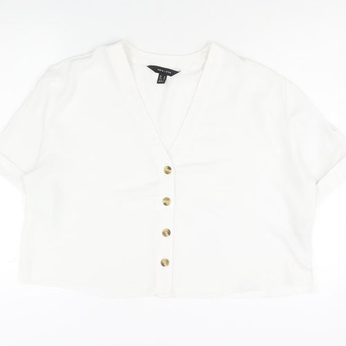 New Look Womens White Polyester Basic Button-Up Size 18 V-Neck
