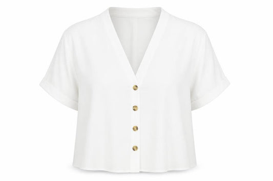 Front view of New Look women’s white polyester basic button-up, size UK 18, v-neck