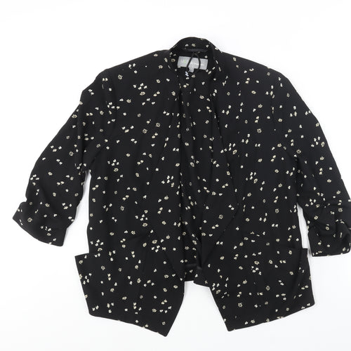 Marks and Spencer Womens Black Floral Jacket Size 12 - Rouched Sleeve Detail