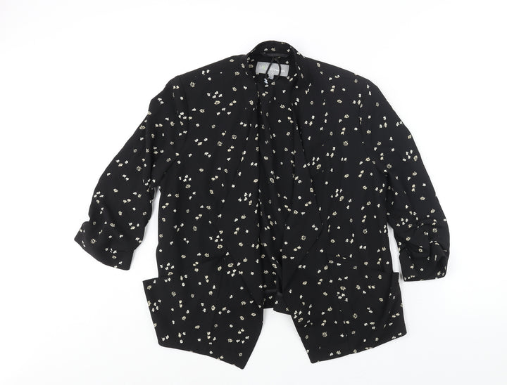 Marks and Spencer Womens Black Floral Jacket Size 12 - Rouched Sleeve Detail
