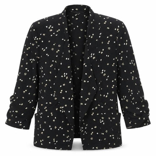Marks and Spencer Womens Black Floral Jacket Size 12 - Rouched Sleeve Detail
