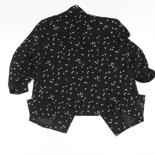 Marks and Spencer Womens Black Floral Jacket Size 12 - Rouched Sleeve Detail