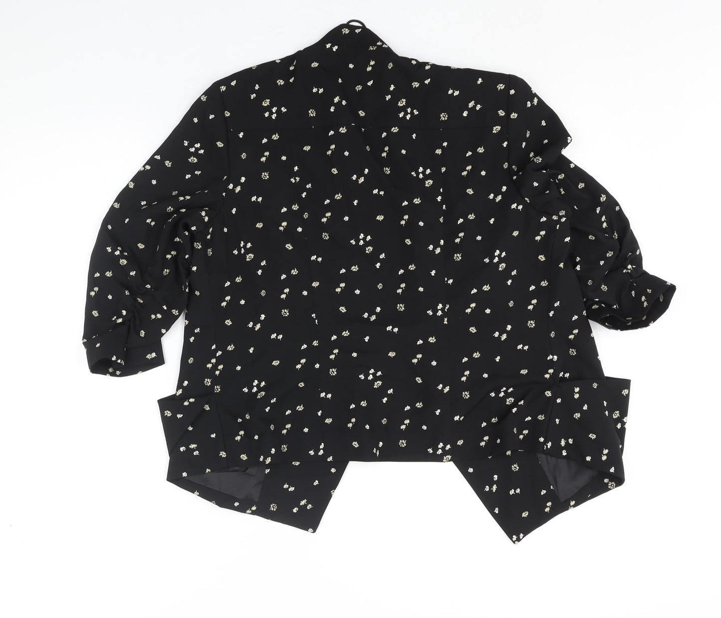 Marks and Spencer Womens Black Floral Jacket Size 12 - Rouched Sleeve Detail