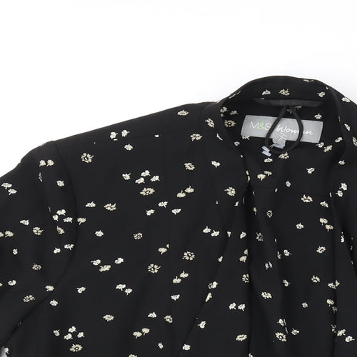 Marks and Spencer Womens Black Floral Jacket Size 12 - Rouched Sleeve Detail