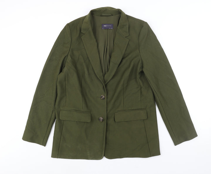Marks and Womens Green Jacket Blazer Size 12 Button