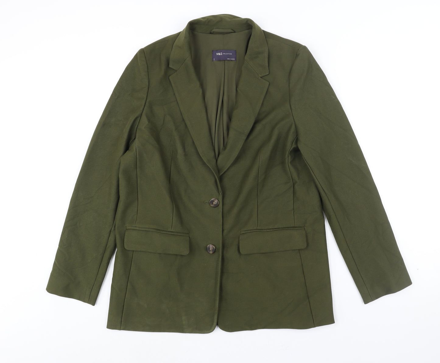 Marks and Womens Green Jacket Blazer Size 12 Button