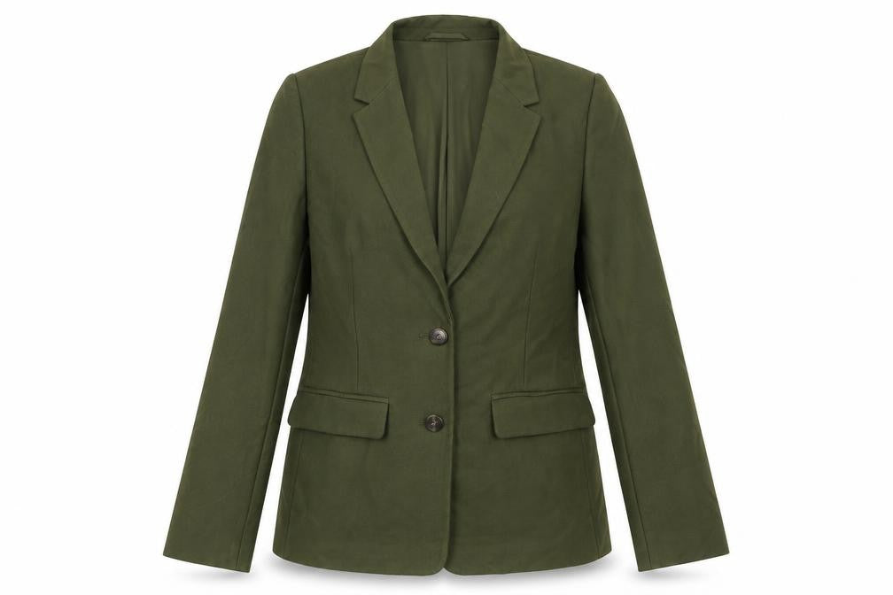 Front view of Marks & Spencer women’s green jacket blazer, size UK 12, button