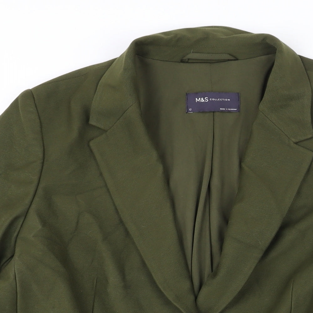 Marks and Womens Green Jacket Blazer Size 12 Button