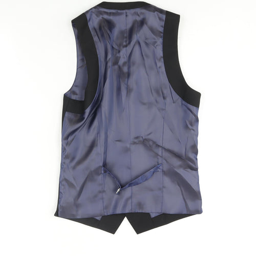 Topman Mens Black Polyester Jacket Suit Waistcoat Size 34 Regular