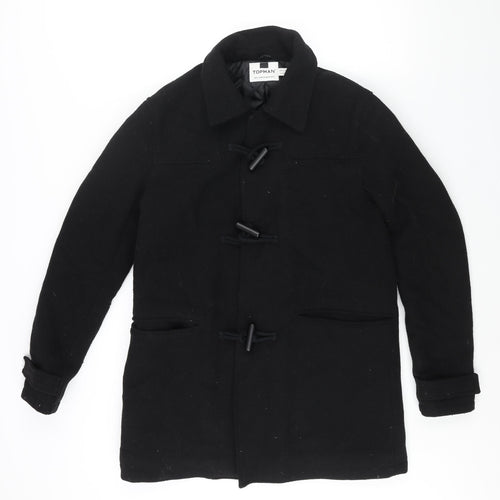 Topman Mens Black Pea Coat Coat Size S Snap