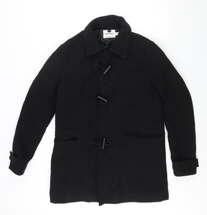 Topman Mens Black Pea Coat Coat Size S Snap