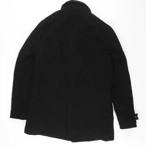 Topman Mens Black Pea Coat Coat Size S Snap