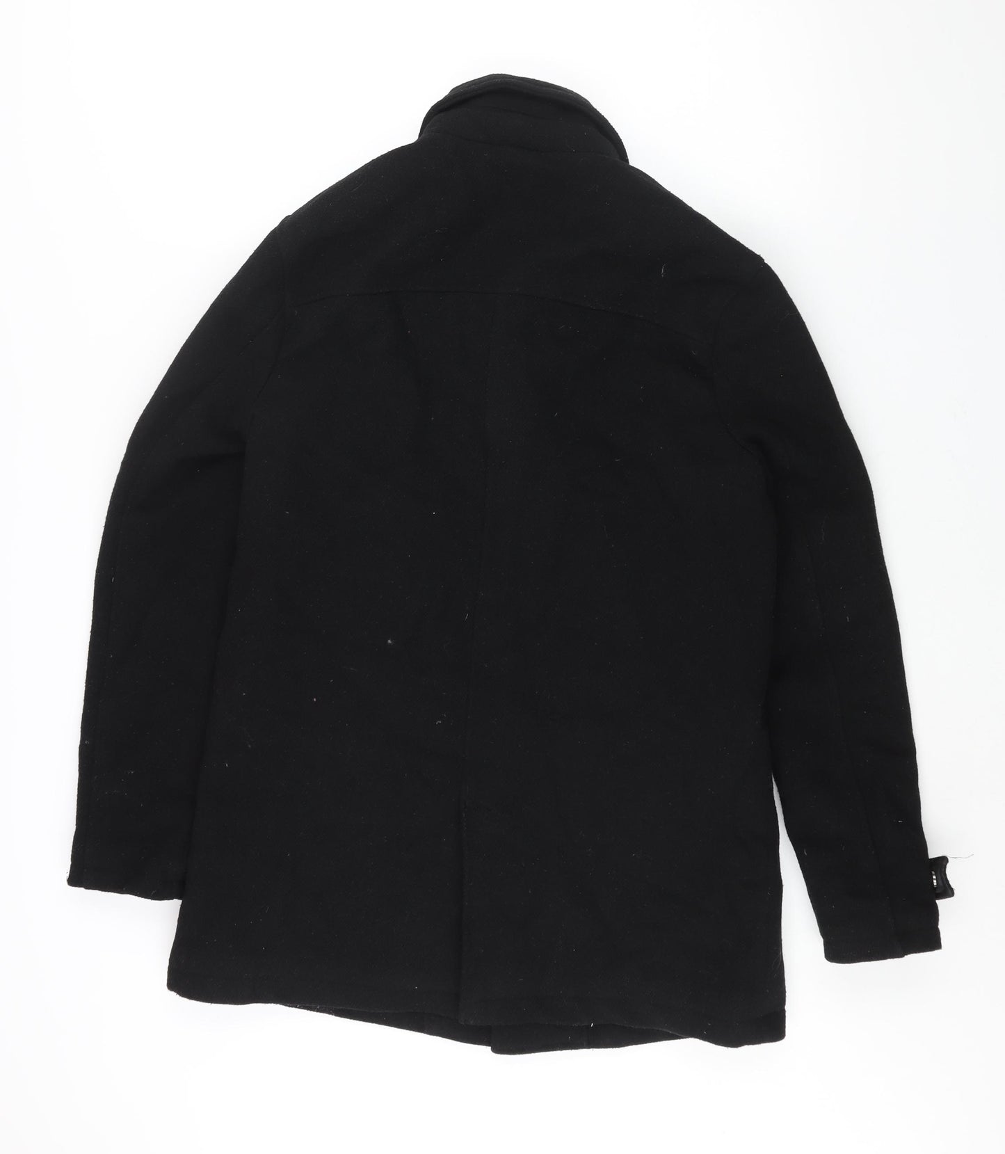 Topman Mens Black Pea Coat Coat Size S Snap
