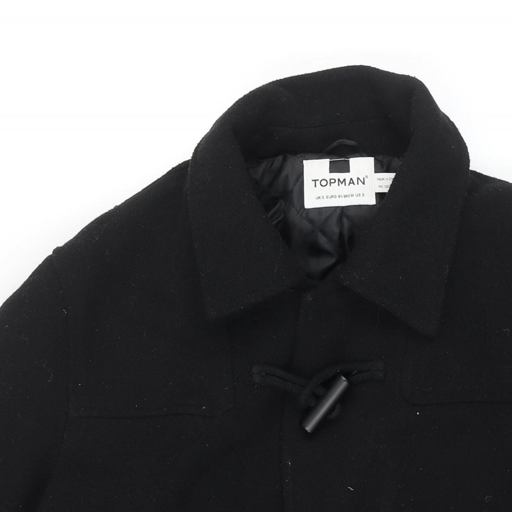 Topman Mens Black Pea Coat Coat Size S Snap