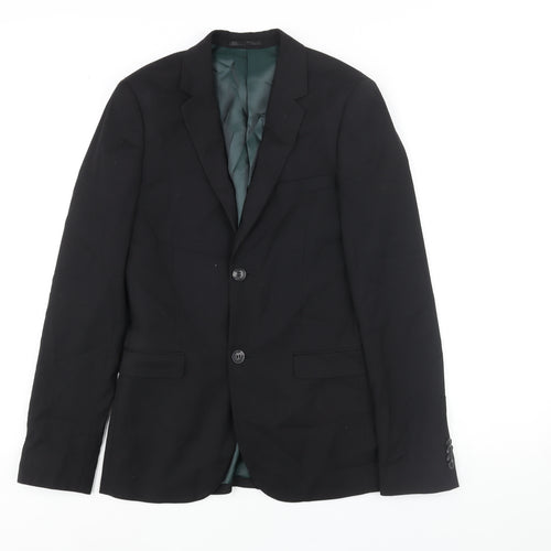 Topman Mens Black Polyester Jacket Suit Jacket Size 34 Regular