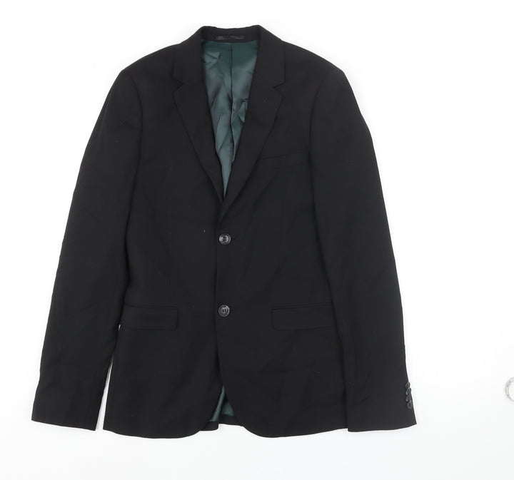 Topman Mens Black Polyester Jacket Suit Jacket Size 34 Regular