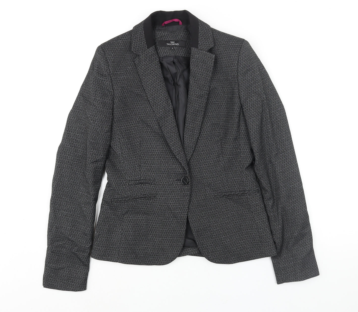 NEXT Womens Black Geometric Polyester Jacket Suit Jacket Size 8