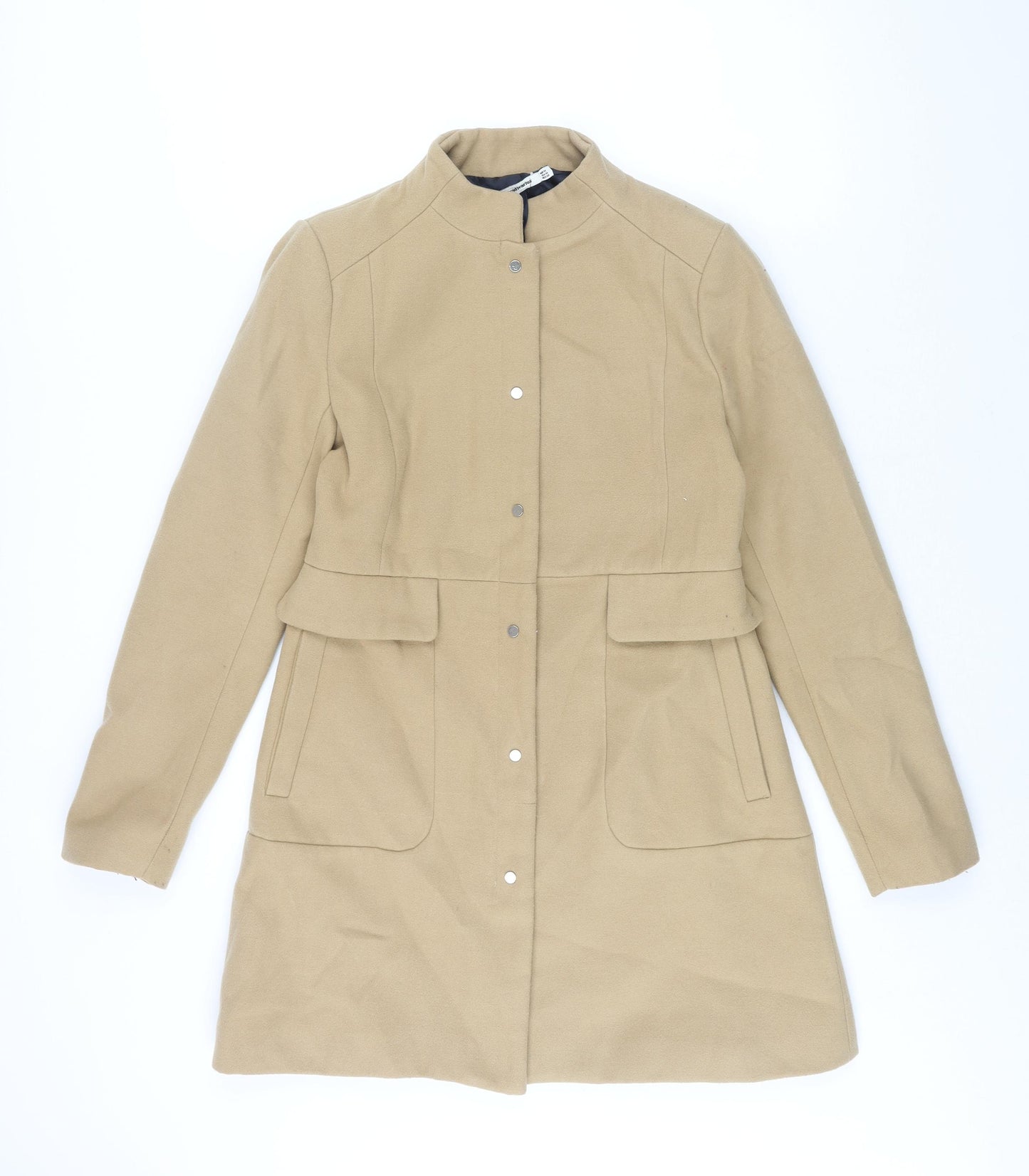 Stradivarius Womens Beige Overcoat Coat Size M Zip