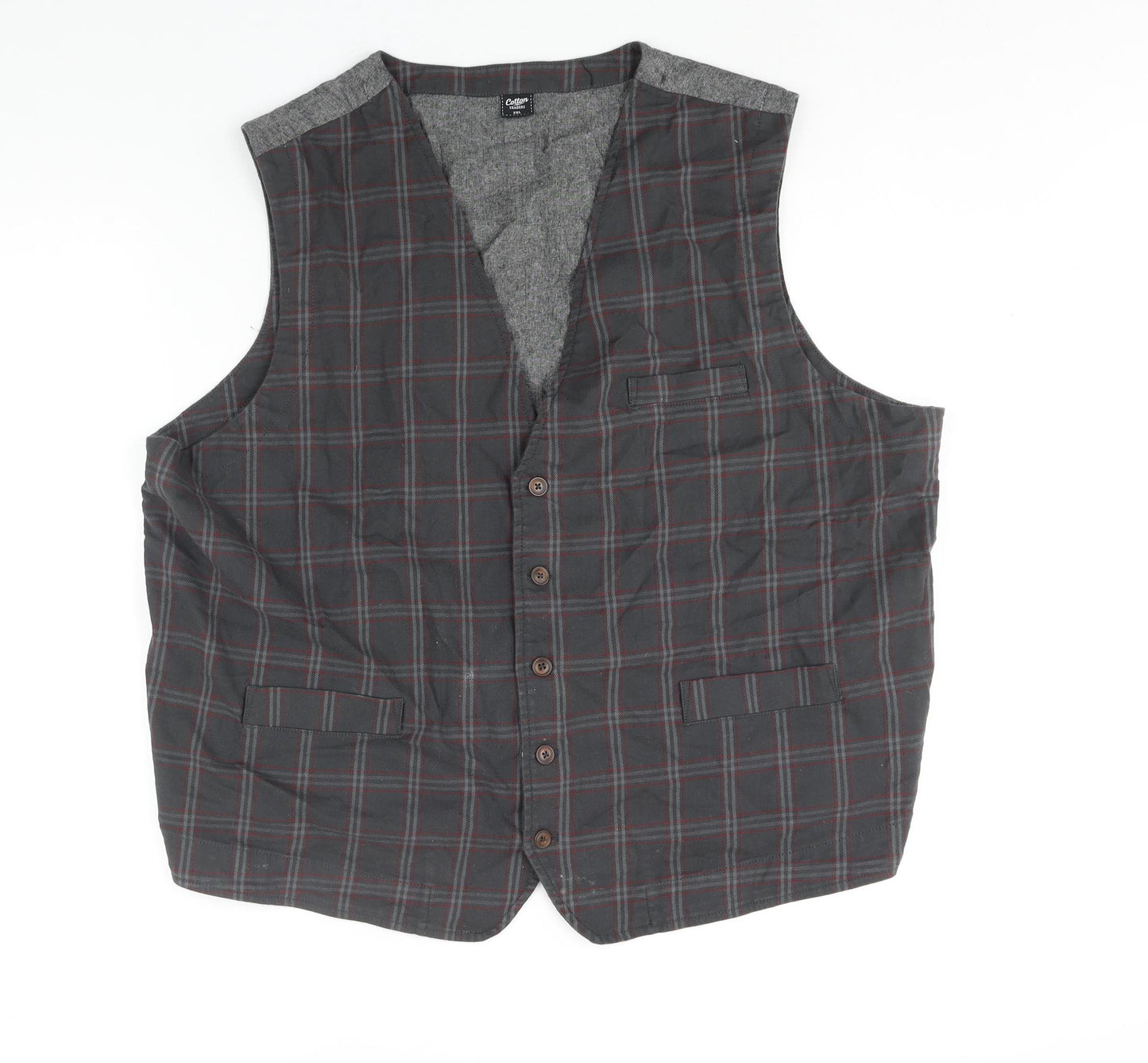 Cotton Traders Mens Grey Check Jacket Waistcoat Size 2XL Button