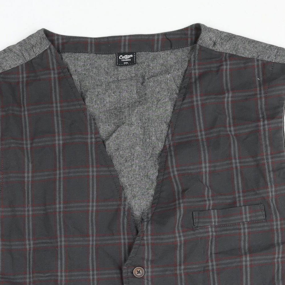 Cotton Traders Mens Grey Check Jacket Waistcoat Size 2XL Button