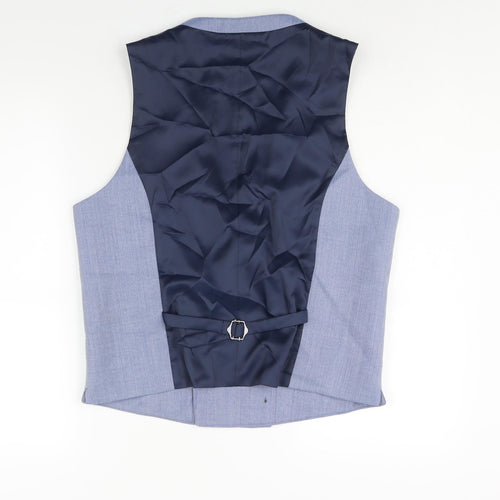 Marks and Spencer Mens Blue Herringbone Polyester Jacket Suit Waistcoat Size 40 Regular