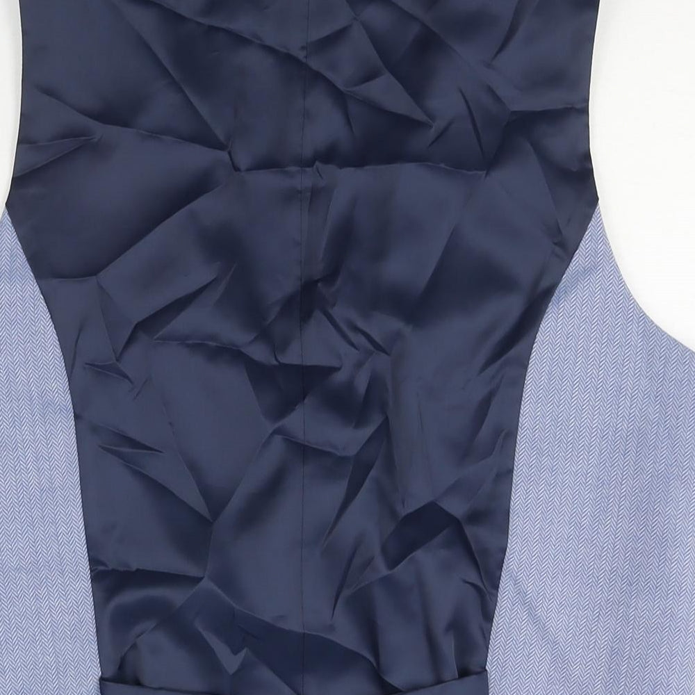 Marks and Spencer Mens Blue Herringbone Polyester Jacket Suit Waistcoat Size 40 Regular