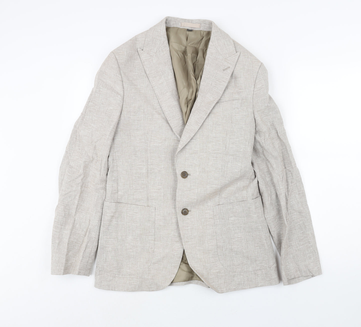 Marks and Spencer Mens Beige Check Linen Jacket Suit Jacket Size 38 Regular