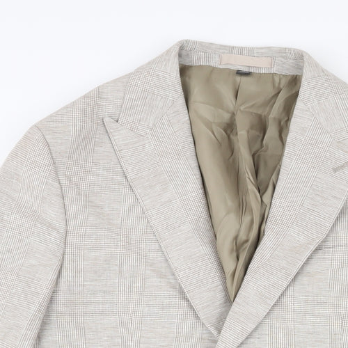 Marks and Spencer Mens Beige Check Linen Jacket Suit Jacket Size 38 Regular
