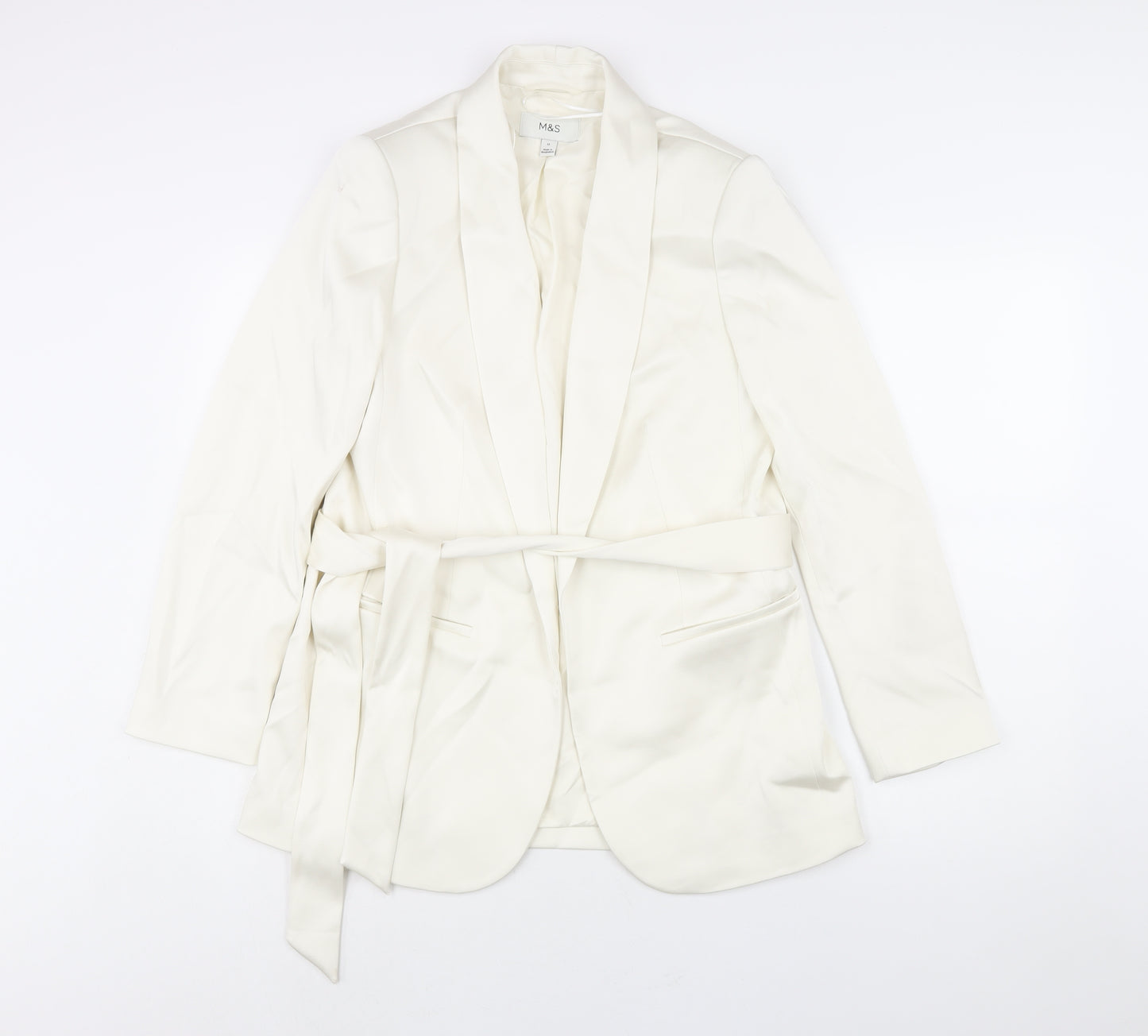 Marks and Spencer Womens Ivory Jacket Blazer Size 12 Tie - Belted
