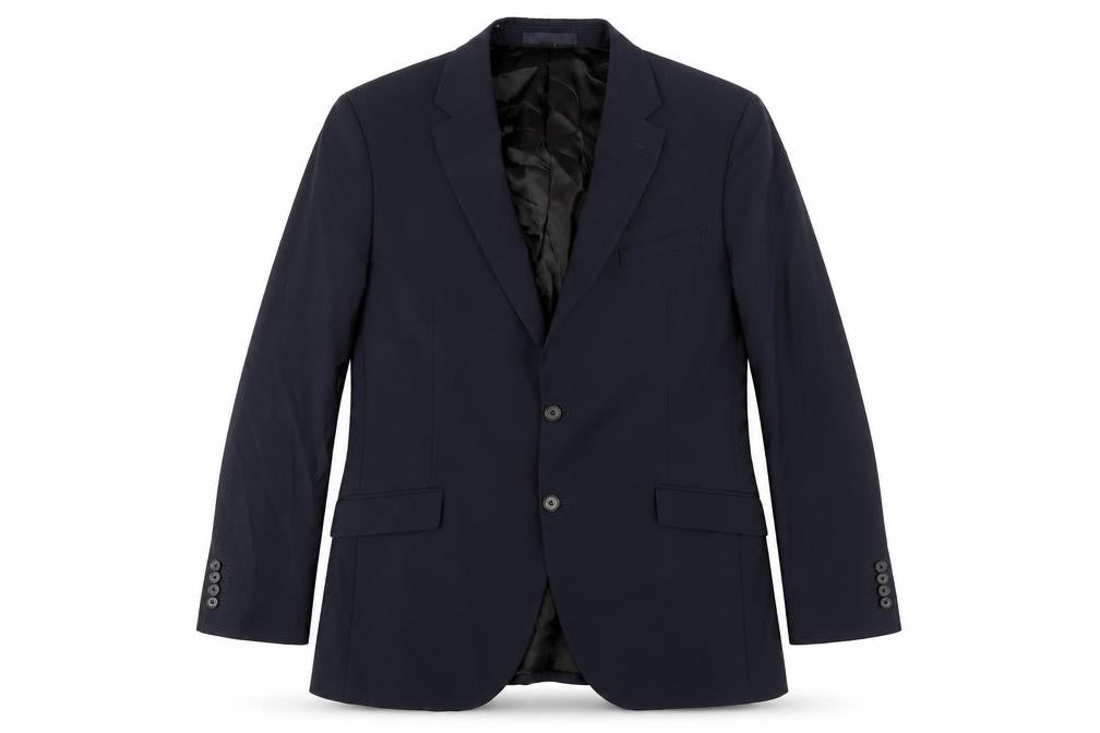 Front view of Marks & Spencer men’s blue wool jacket suit jacket, size 44, regular