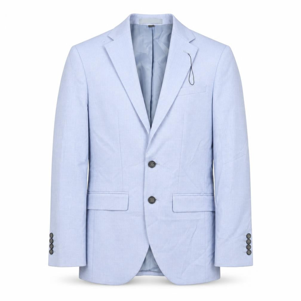 Front view of Marks & Spencer men’s blue polyester jacket suit jacket, size 34, regular