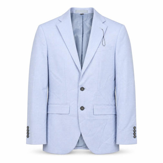 Front view of Marks & Spencer men’s blue polyester jacket suit jacket, size 34, regular