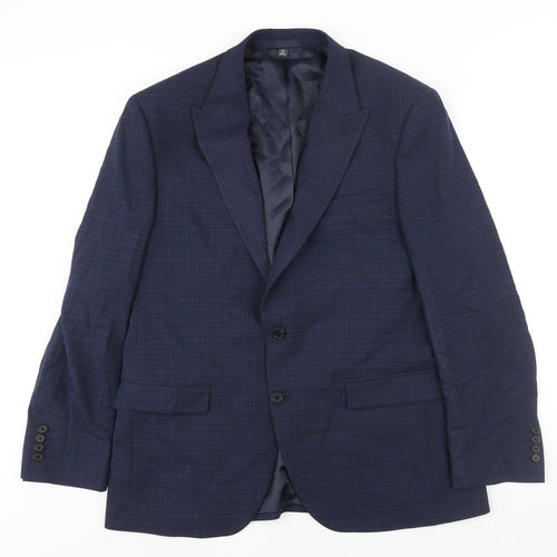 Marks and Spencer Mens Blue Check Polyester Jacket Suit Jacket Size 42 Regular