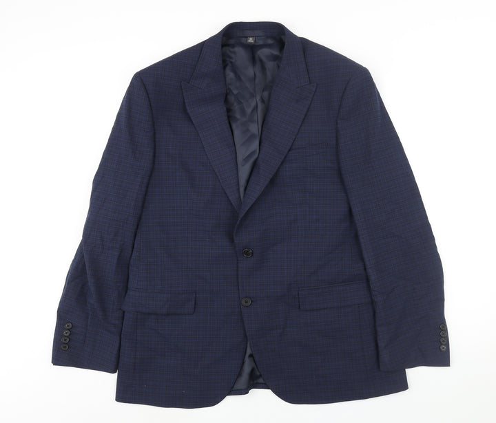 Marks and Spencer Mens Blue Check Polyester Jacket Suit Jacket Size 42 Regular