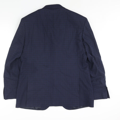 Marks and Spencer Mens Blue Check Polyester Jacket Suit Jacket Size 42 Regular