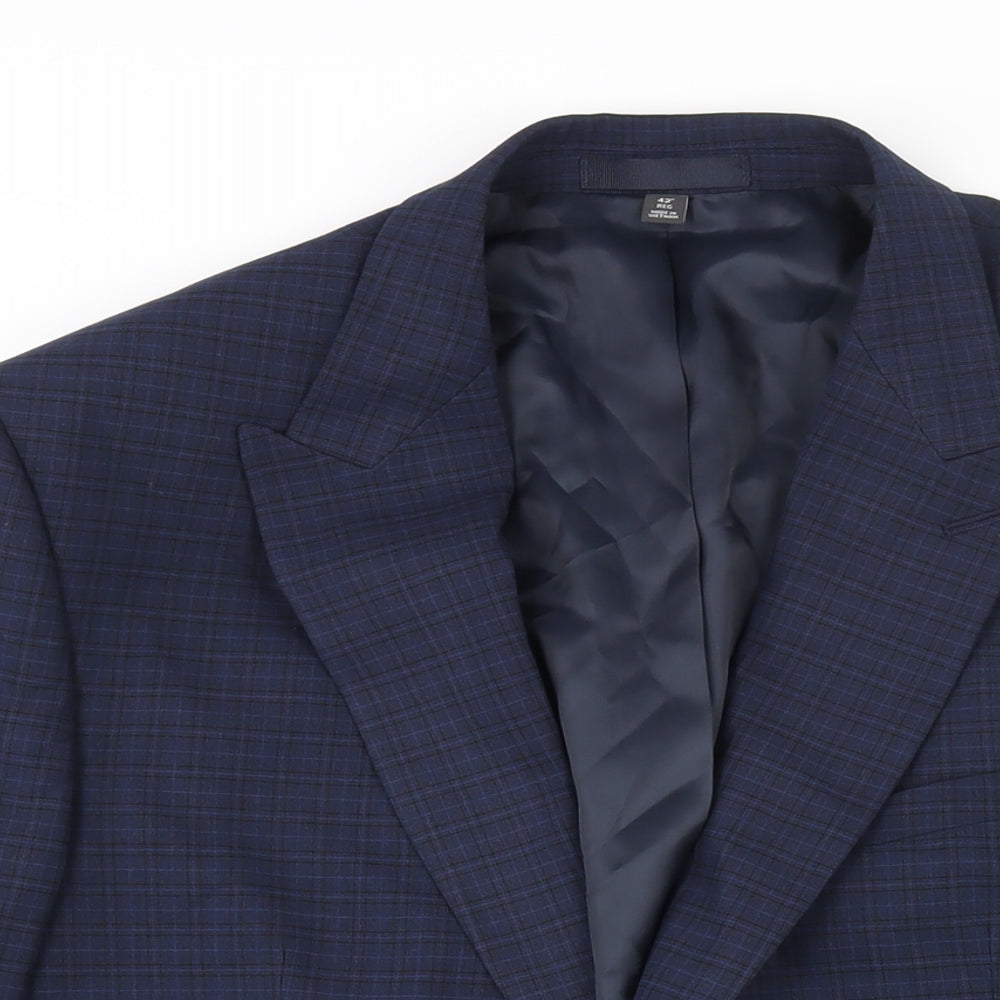 Marks and Spencer Mens Blue Check Polyester Jacket Suit Jacket Size 42 Regular