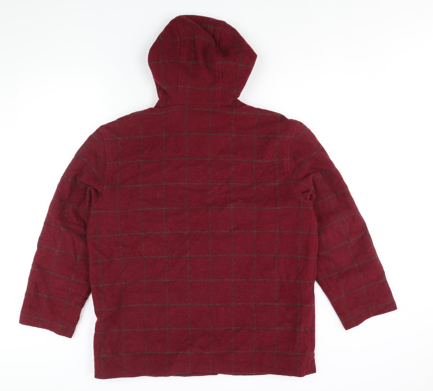 L.L. Bean Womens Red Check Pea Coat Coat Size M Button