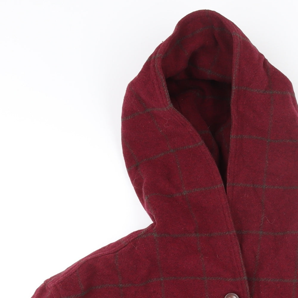 L.L. Bean Womens Red Check Pea Coat Coat Size M Button